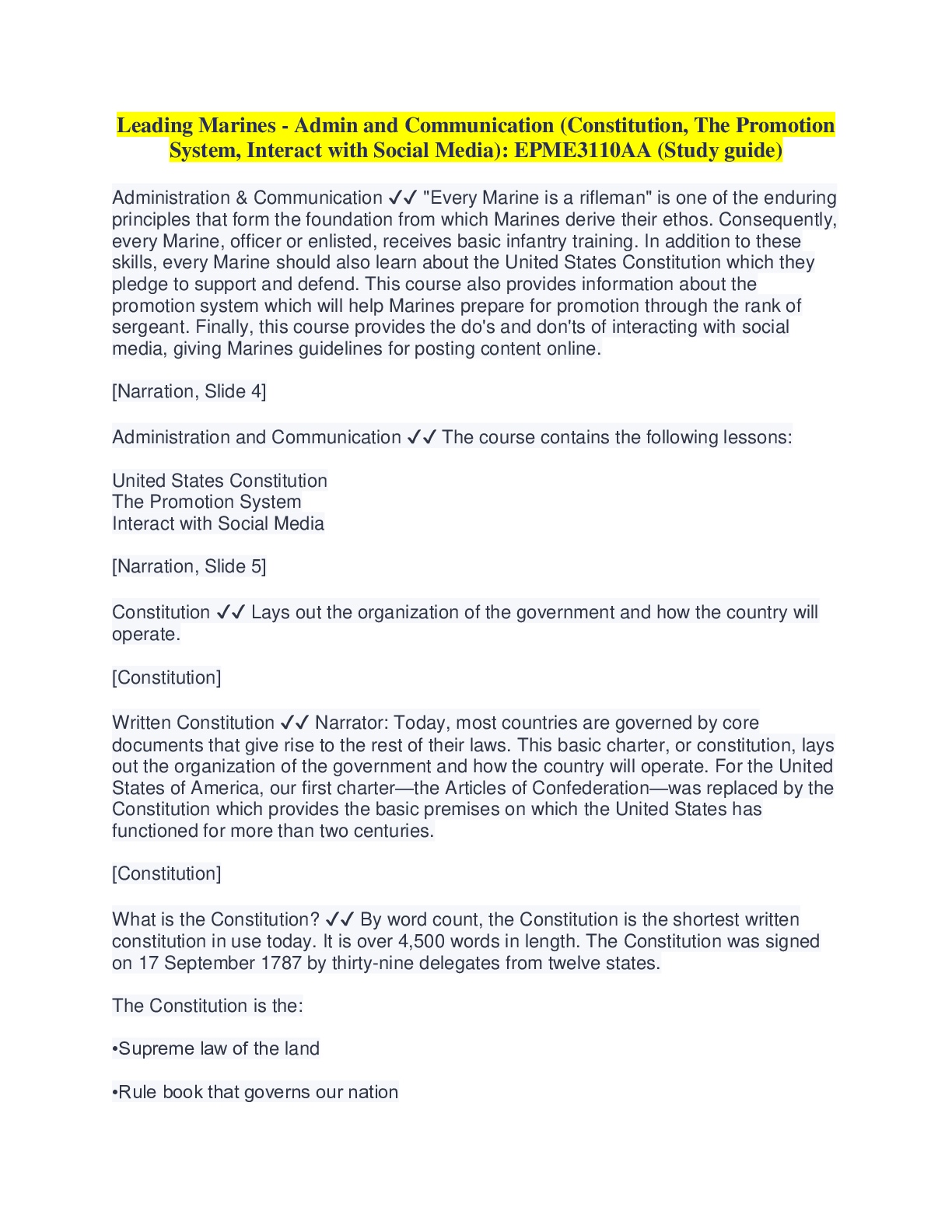 Leading Marines EXAMS Bundled Together with complete solutions